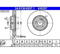 2x Brake disc Vented 24.0130-0257.1 ATE for MERCEDES-BENZ A-CLASS A-CLASS Saloon