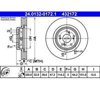 2x Brake disc Vented 24.0132-0172.1 ATE for HONDA ACCORD VIII ACCORD VIII Estate