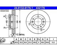 ATE Brake Disc 24.0132-0176.1 - Vented Pair for Ford Ranger, Mazda - 1727183/1742318/1763037
