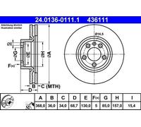 Brake Disc ATE 24.0136-0111.1 for PORSCHE VW