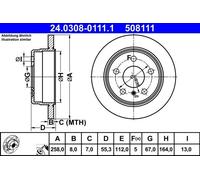 Brake disc ATE 24.0308-0111.1 for MERCEDES-BENZ A-CLASS (W168) 1.6 1997-2004