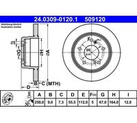 ATE Brake Disc 24.0309-0120.1 for Mercedes-Benz E-Class (W124) 2.0 1993-1995