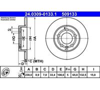 Brake Disc ATE 24.0309-0133.1 for AUDI SKODA VW