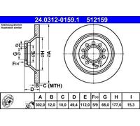 Brake Disc ATE 24.0312-0159.1 for AUDI