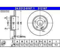 Brake Disc ATE 24.0312-0167.1 for MERCEDES-BENZ