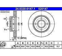 Brake Disc ATE 24.0320-0147.1 for FORD MAZDA