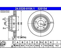 2x Brake disc Vented 24.0320-0154.1 ATE for BMW 5 5 Touring