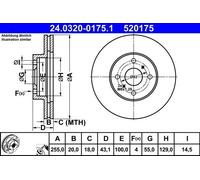 1X Brake disc ATE 24.0320-0175.1