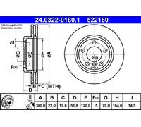 Brake Disc ATE 24.0322-0160.1 for BMW