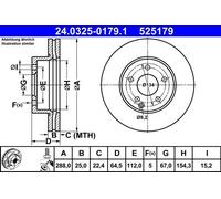 Brake disc ATE 24.0325-0179.1 for MERCEDES-BENZ C-CLASS (W204) 1.8 2009-2014