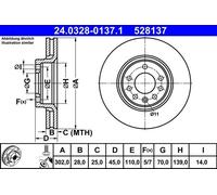 ATE Brake Disc 24.0328-0137.1 - Vented - Pair L/R - for Opel Signum 1.8, Saab