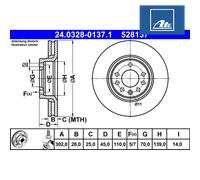ATE Brake Disc 24.0328-0137.1 - Vented - Pair L/R - for Opel Signum 1.8, Saab