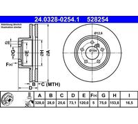 ATE Brake Disc 24.0328-0254.1 for BMW X3 (F25) 2.0 2012-2017