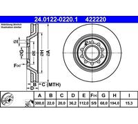Brake Disc ATE 24.0122-0220.1 for AUDI