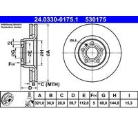 2x Brake disc Vented 24.0330-0175.1 ATE for AUDI A6 C6 A6 C6 Avant A8 D3