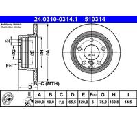 ATE Brake Disc 24.0310-0314.1 PowerDisc Full Cut Rear 1 pc Right/Left