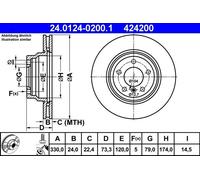 Brake disc ATE 24.0124-0200.1 for BMW 3 (E90) 2.5 2006-2011