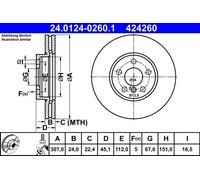 Brake disc ATE 24.0124-0260.1 for BMW X1 (F48) 1.5 2014-2022