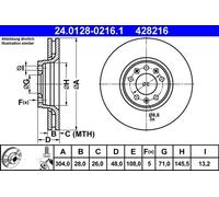 1X Brake disc ATE 24.0128-0216.1 for PEUGEOT 407 (6D_) 2 2009-201