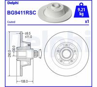 Brake Disc Delphi BG9411RSC for RENAULT