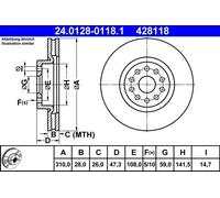 ATE Brake Disc 24.0128-0118.1 - Vented - For Alfa Romeo 166 - Pair