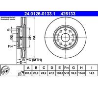 Brake Disc ATE 24.0126-0133.1 For LANCIA, ALFA ROMEO (1 pcs)