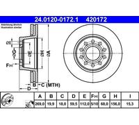 ATE Brake Disc 24.0120-0172.1 Vented - 2x for Audi 100 C4 A6/S6 V8 Quattro