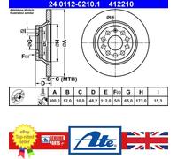 ATE Brake Disc 24.0112-0210.1 - Fits VW Touran (5T1), Golf VII, Audi A3/Q3/TT