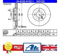 ATE Front Brake Disc BMW E30/3/Z1 Vented 24.0322-0122.1 34111154749/34111154750/34111160915
