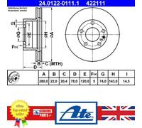 2x Brake disc Vented 24.0122-0111.1 ATE for BMW 5 6 7