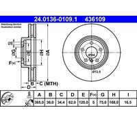 ATE Brake Disc 24.0136-0109.1 for BMW X5 (E70) 4.4 2010-2013 1X