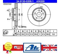 ATE Brake Disc for Opel/Vauxhall Insignia A, Saab 9-5, Chevrolet Malibu/Camaro – 24.0130-0209.1 – Front