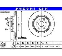 1X Brake disc ATE 24.0123-0114.1 for KIA CEE'D (JD) 1.4 2012-2018