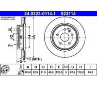 2x Brake disc Vented 24.0323-0114.1 ATE for SAAB OPEL CHEVROLET