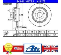 ATE Brake disc solid 24.0111-0172.1 Brake rotor,Brake discs FORD,Kuga Mk2 (DM2),C-Max II (DXA/CB7, DXA/CEU),Grand C-Max (DXA/CB7, DXA/CEU)