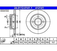ATE Brake Disc 24.0112-0141.1 - for Ford Fiesta III 1.1 & Ford Ka (RB_) 1.3 1996-2008