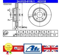 ATE 2 X BRAKE DISC 24012301181 FOR HYUNDAI KIA