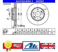 1X Brake disc ATE 24.0122-0301.1 for HYUNDAI IONIQ (AE) 1.6 2016-2022