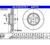 ATE Brake Disc 24.0125-0170.1 Vented 2x for MAZDA 5 / 3 / 3 Saloon