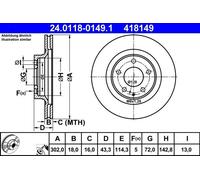 ATE Brake Disc 24.0118-0149.1 Vented for Mazda RX-8
