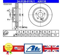 ATE Brake Disc Front Vented for Mercedes-Benz M-Class W163 A1634210012 24.0126-0116.1