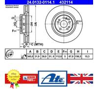 2x Brake disc Vented 24.0132-0114.1 ATE for MERCEDES-BENZ M-CLASS