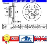 ATE Brake Disc 24.0118-0146.1 – 332.0mm × 18.0mm – 6x139.7 – Vented Coated – MITSUBISHI PAJERO 4