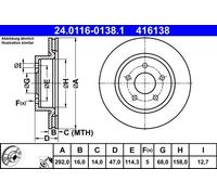 2x Brake disc Vented 24.0116-0138.1 ATE for NISSAN RENAULT