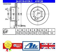 ATE 24.0118-0136.1 Brake disc