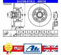 ATE Brake Disc 24.0108-0116.2 - Fits Renault Fluence 1.6 16V, Megane III Coupe/Hatchback