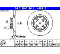 ATE 24.0118-0116.1 Brake disc