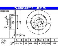 2x Brake disc solid 24.0109-0175.1 ATE for SUZUKI SWIFT III