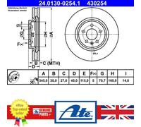 ATE Brake Disc 24.0130-0254.1 - Fits Opel Insignia B Grand Sport (Z18) - Pair L&R