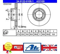 ATE Brake Disc 24.0122-0109.1 - Vented - fits Vauxhall/Opel Monza, Senator, Manta, Admiral, Royale